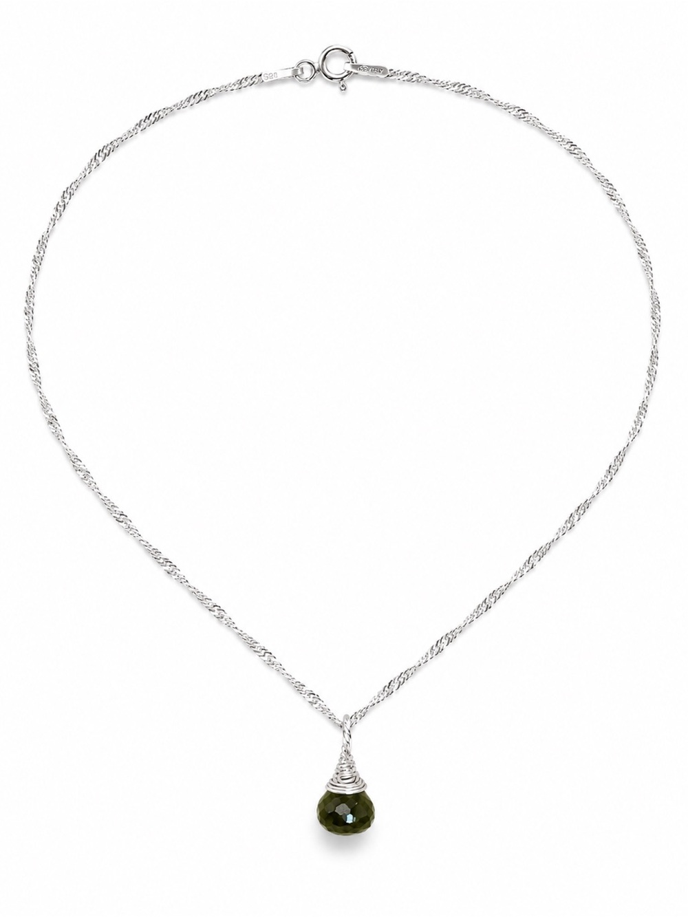 NO82 Vesuvianite Silver Drop Necklace